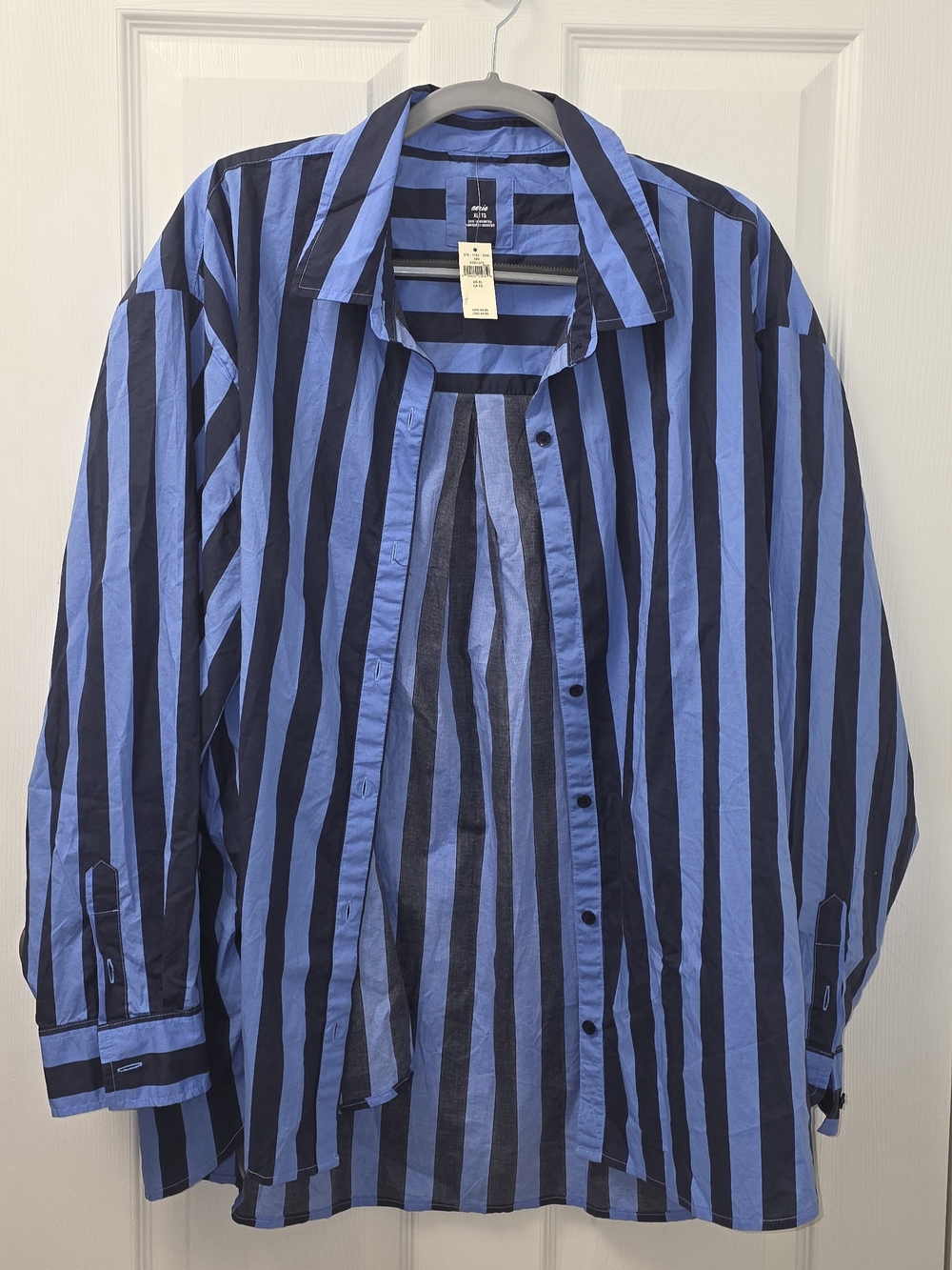 aerie Womens Blue and Navy Vertical Stripe Button-Down Shirt XL New